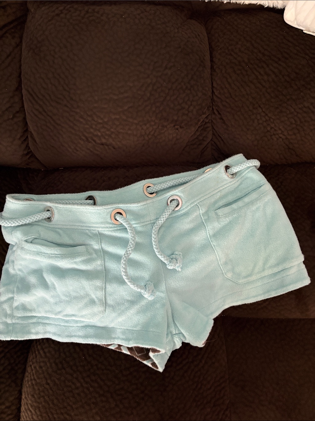 Tory Burch Light Aqua Terry Bike Shorts With Rope Waist